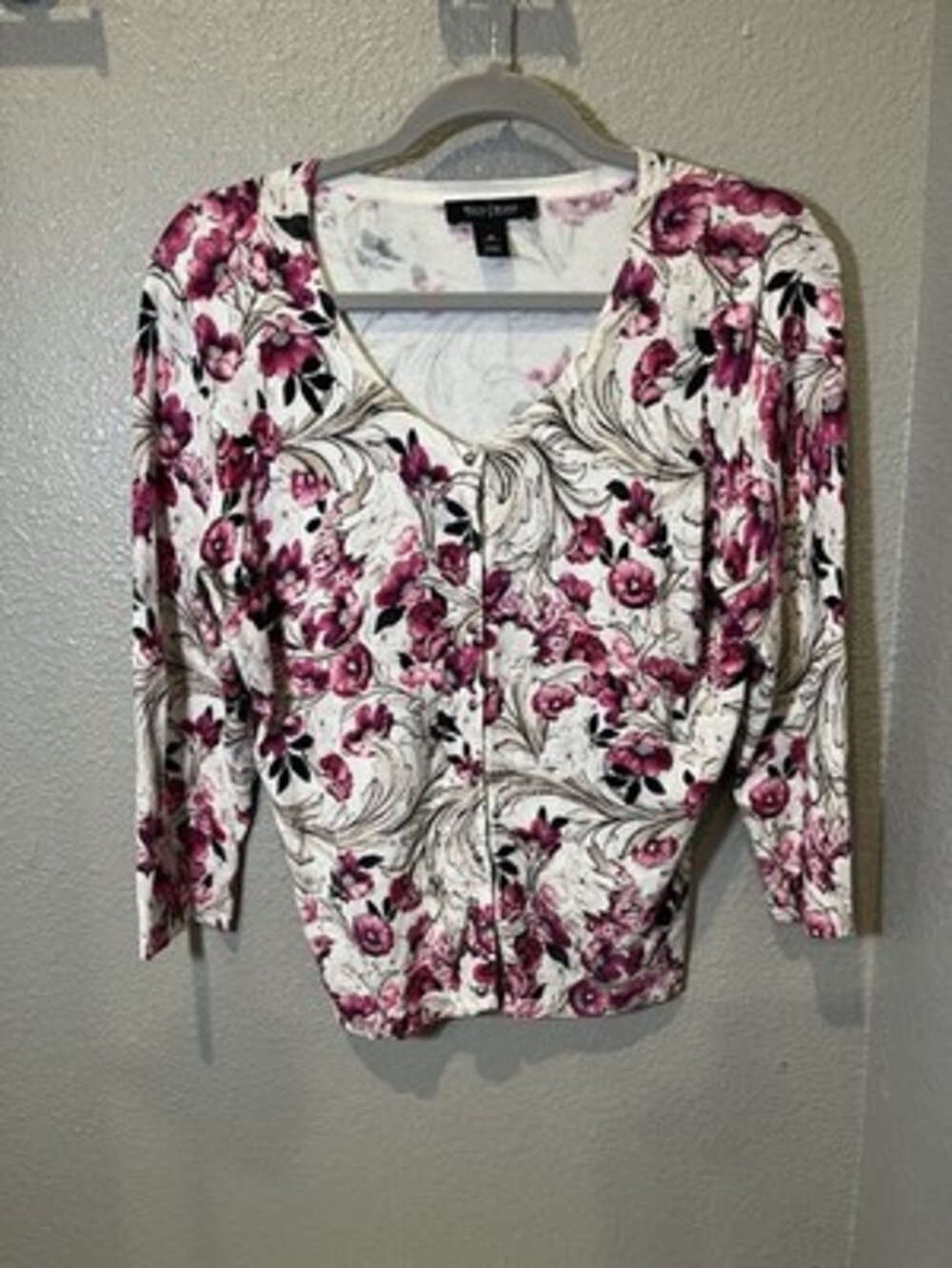 White House Black Market Floral Button Front Cardigan Sweater Women’s M Rayon